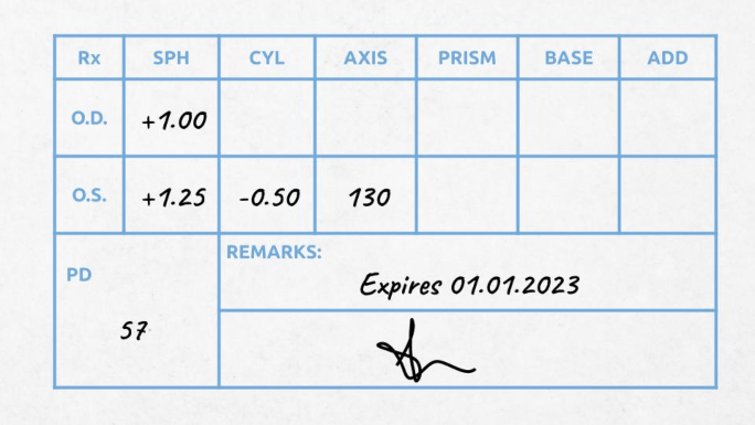 an example of eye prescription