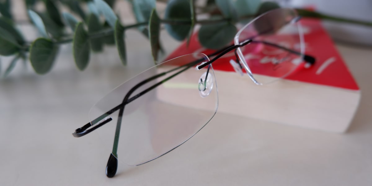 rimless glasses with rectangle frame