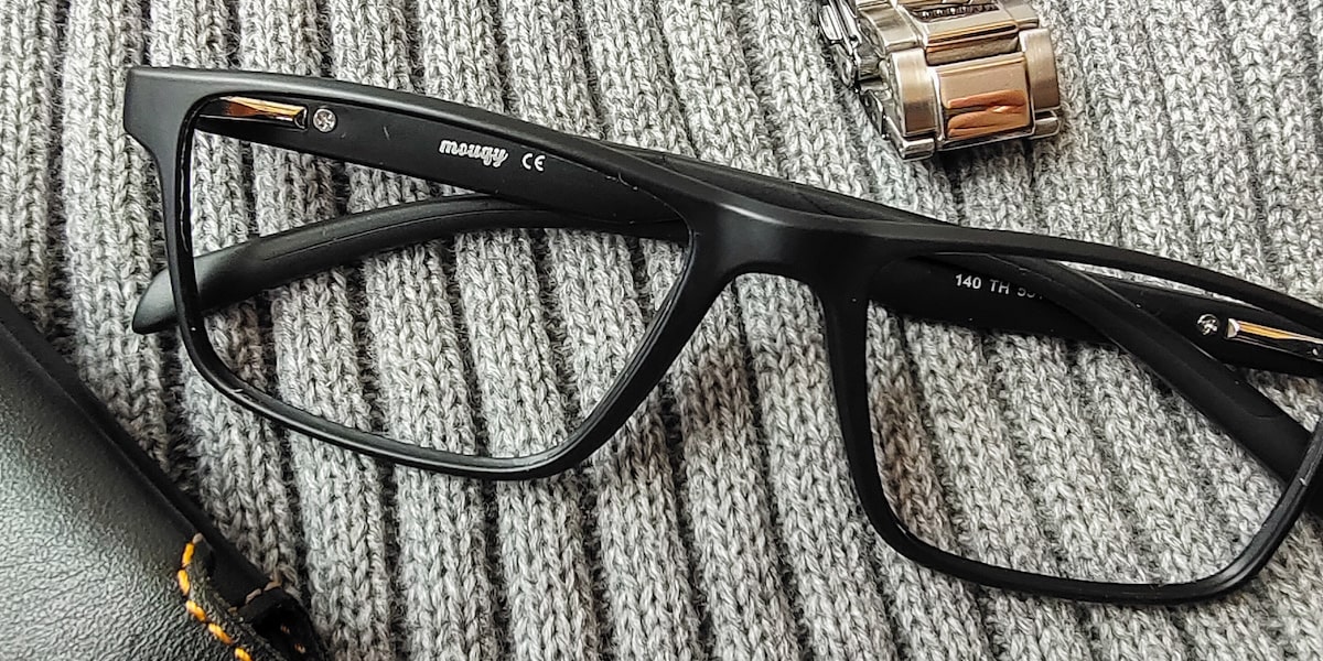 low bridge glasses with black rectangle frame