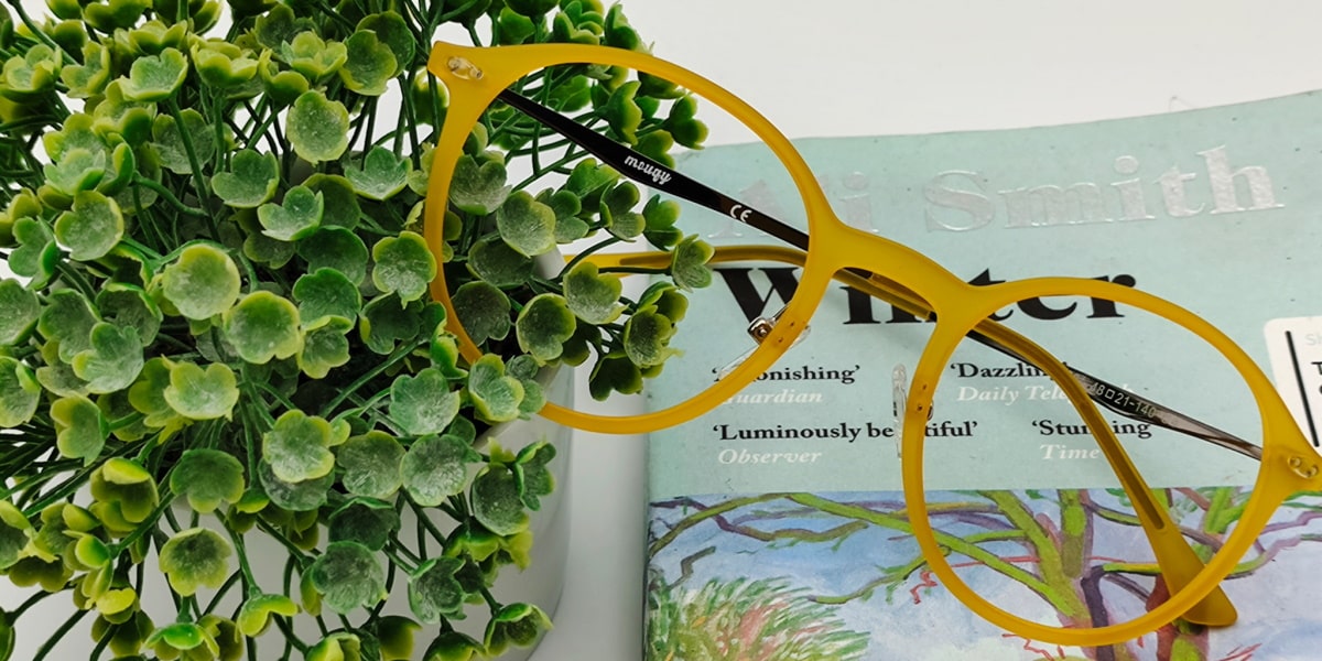 yellow glasses with oval frame