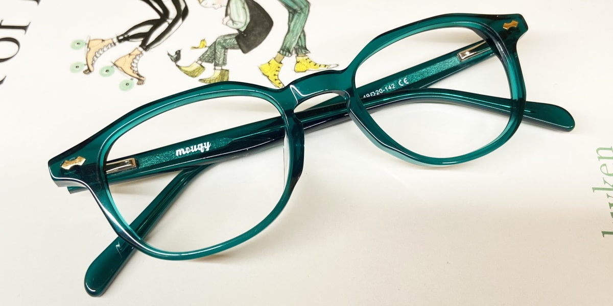 acetate glasses with green frame
