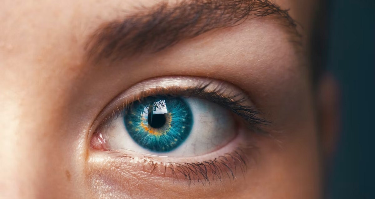 a dominant eye with blue iris