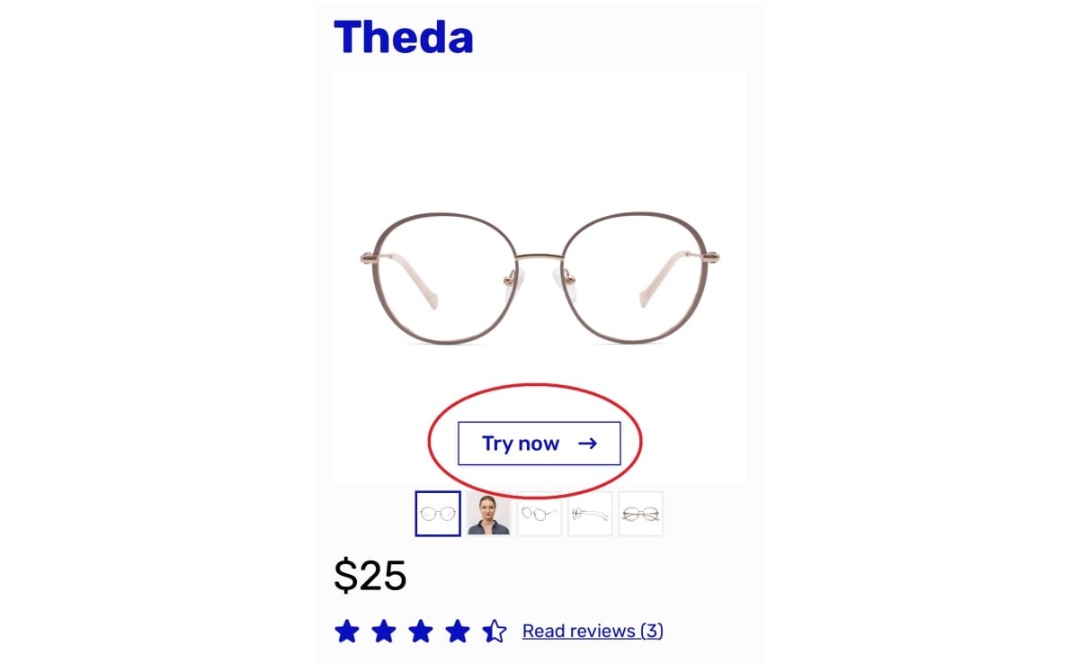 virtual try on can be activated by clicking on the try now button