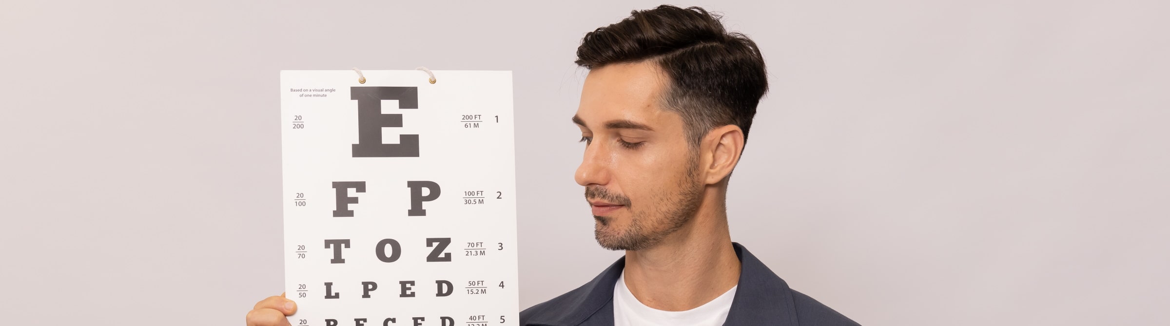 man looking at an eye chart