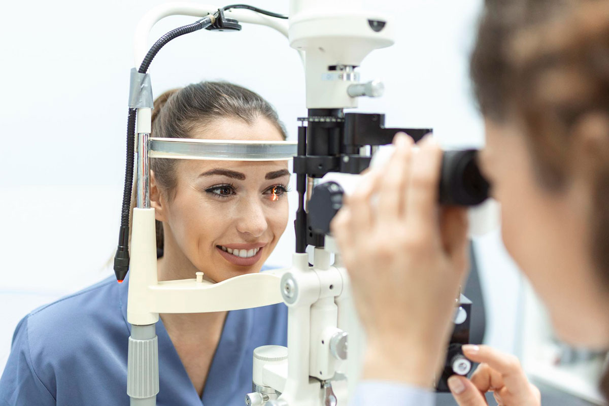 woman undergoes eye examination to prevent vision issues