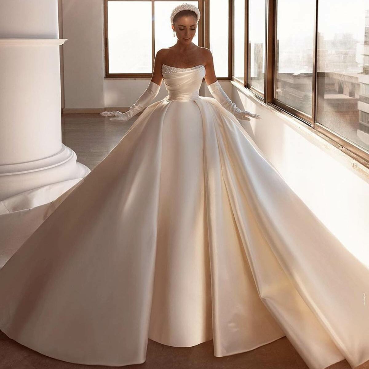 ball gown wedding dresses simple with gloves strapless neckline