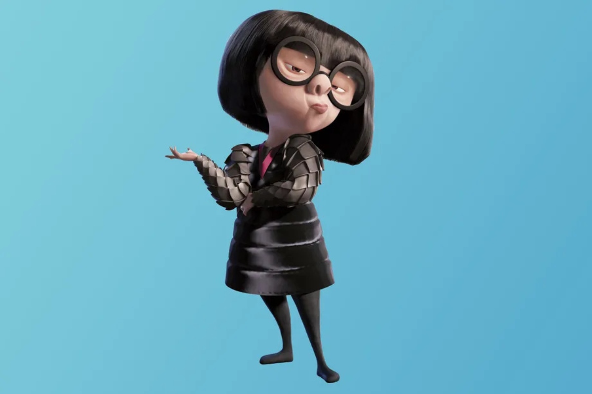 edna mode in thick rimmed round glasses