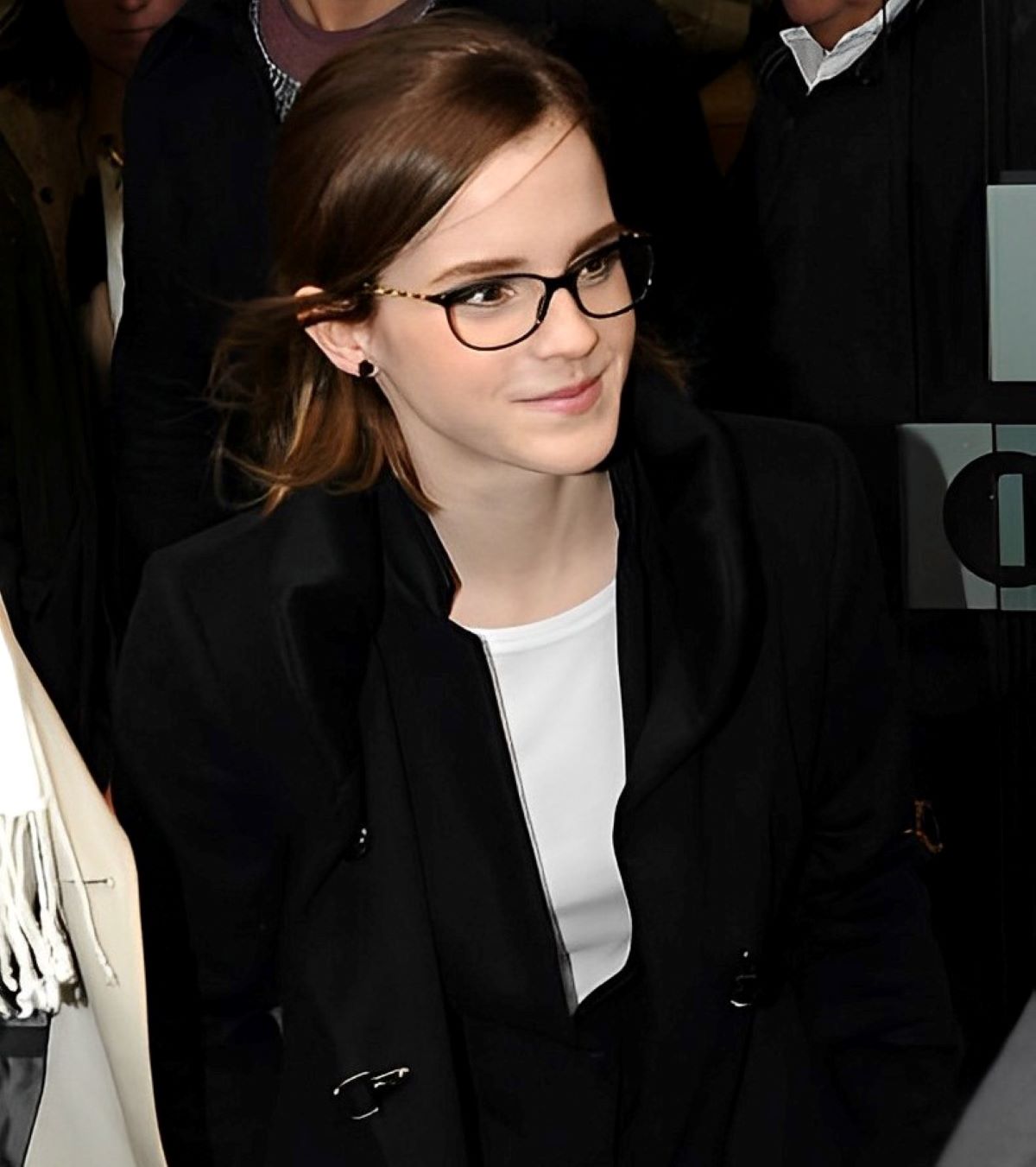 emma watson looking smart and sophisticated in dark brown frames