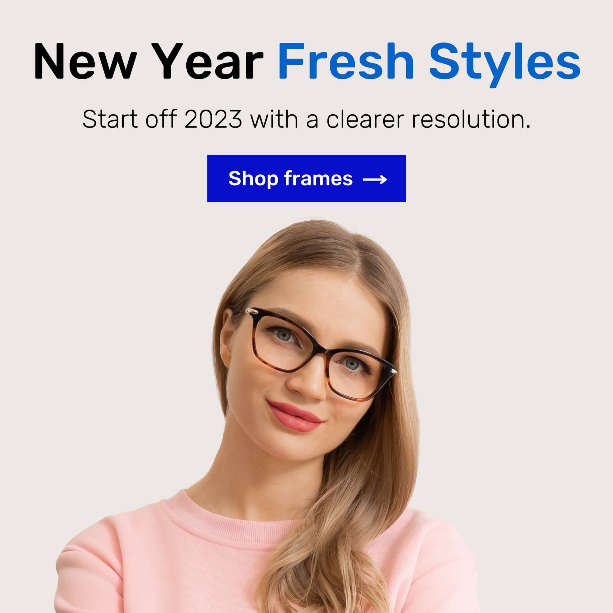 woman wear mouqy eyeglasses for the new year