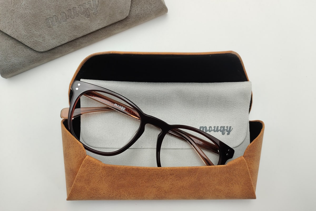 mouqy semi hard glasses cases in gray and brown