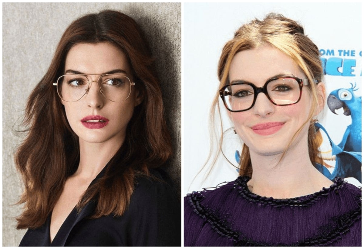 anne hathaway wearing different pair of glasses