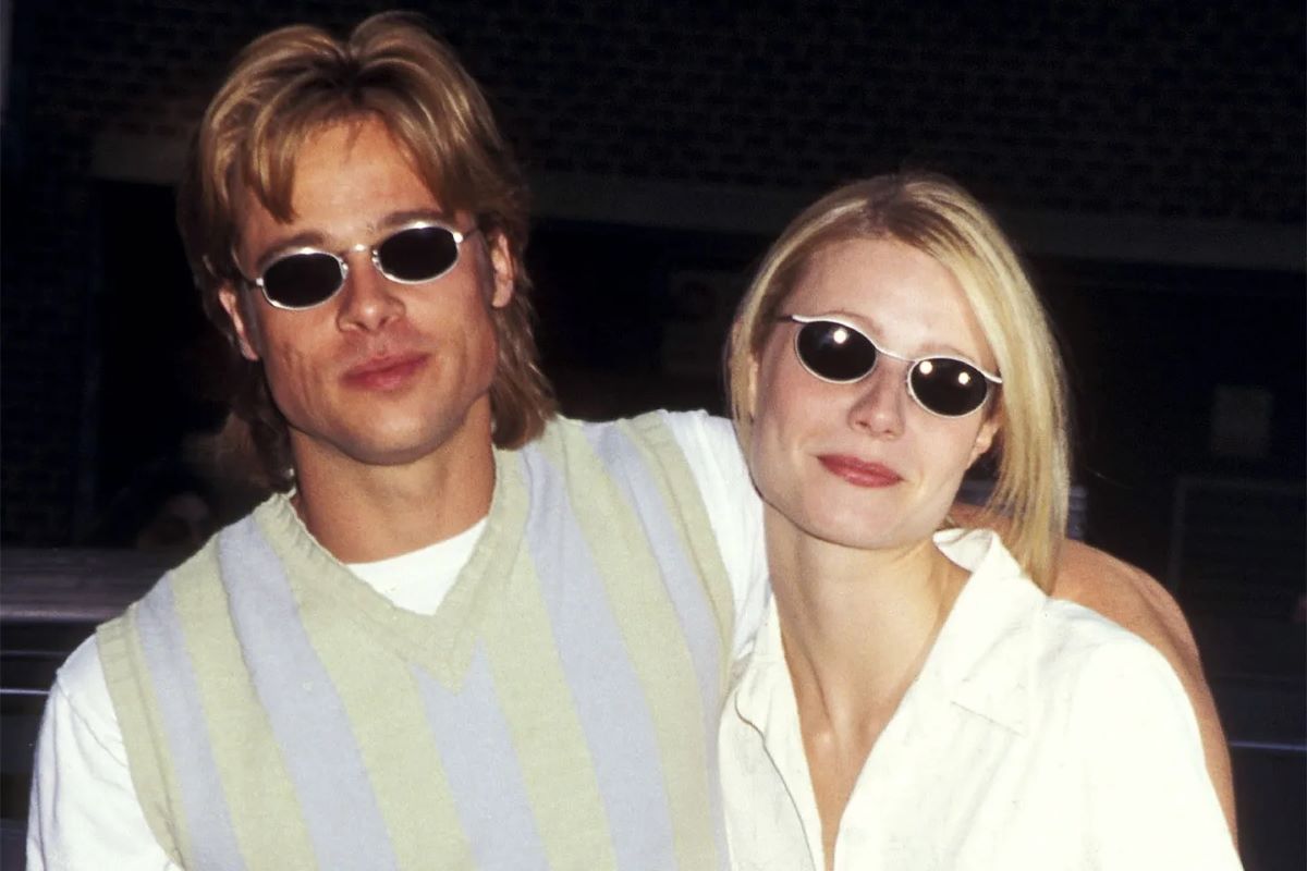 brad pitt and gwyneth paltrow in matching oval sunglasses