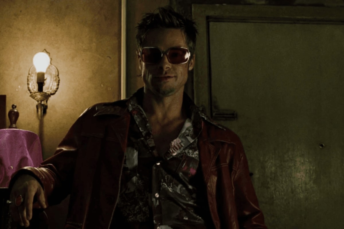 brad pitt with a pair of sunglasses in movie fight club