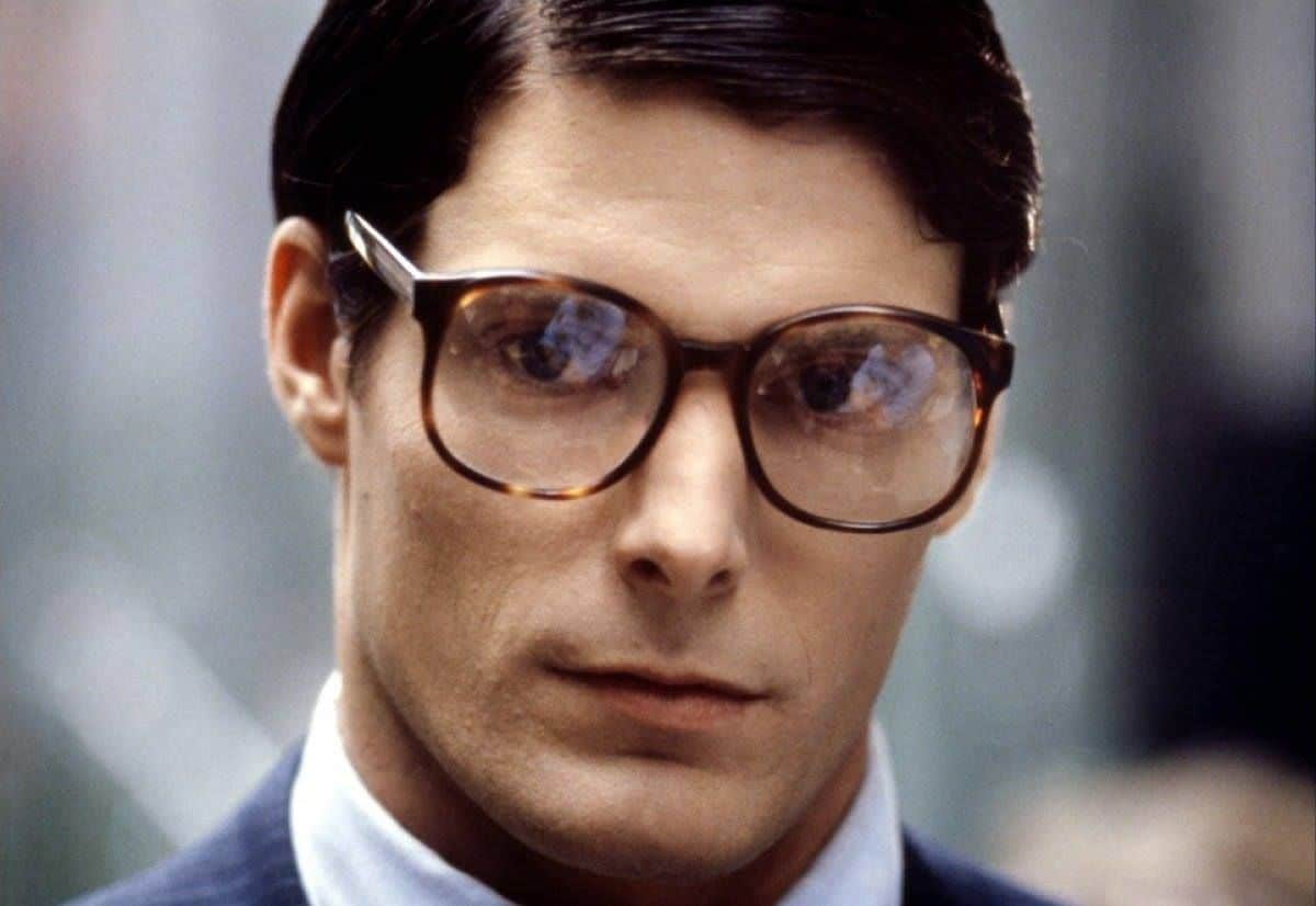 cristopher reeve in oversized square glasses