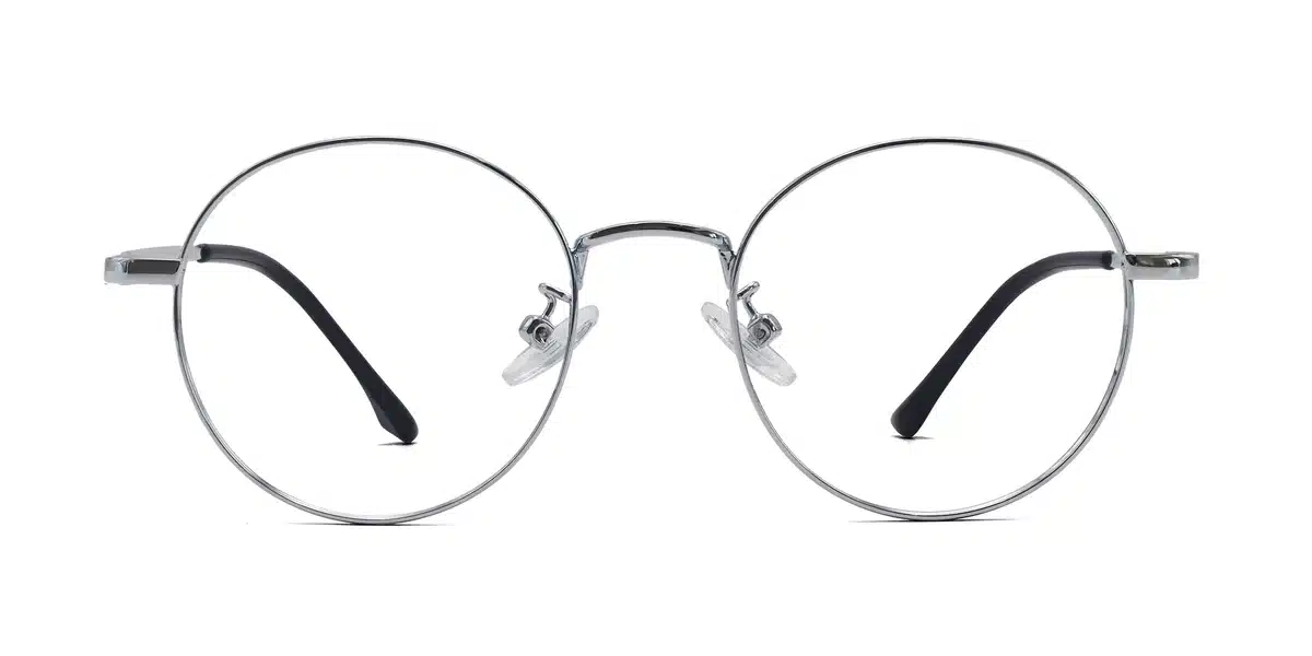 designer round silver glasses frame front view