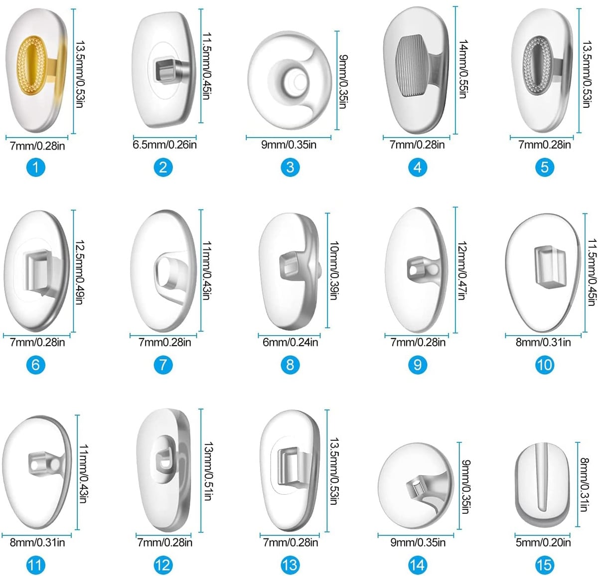 glasses nose pad size chart