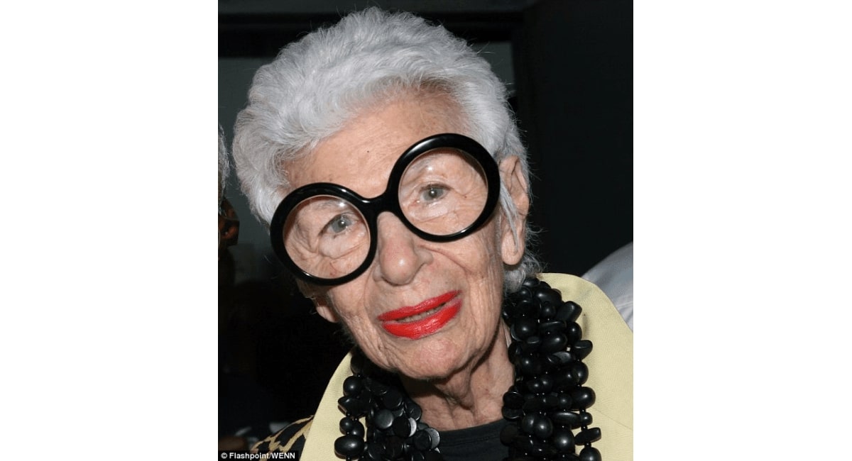 iris apfel wearing a pair of oversized black glasses frame