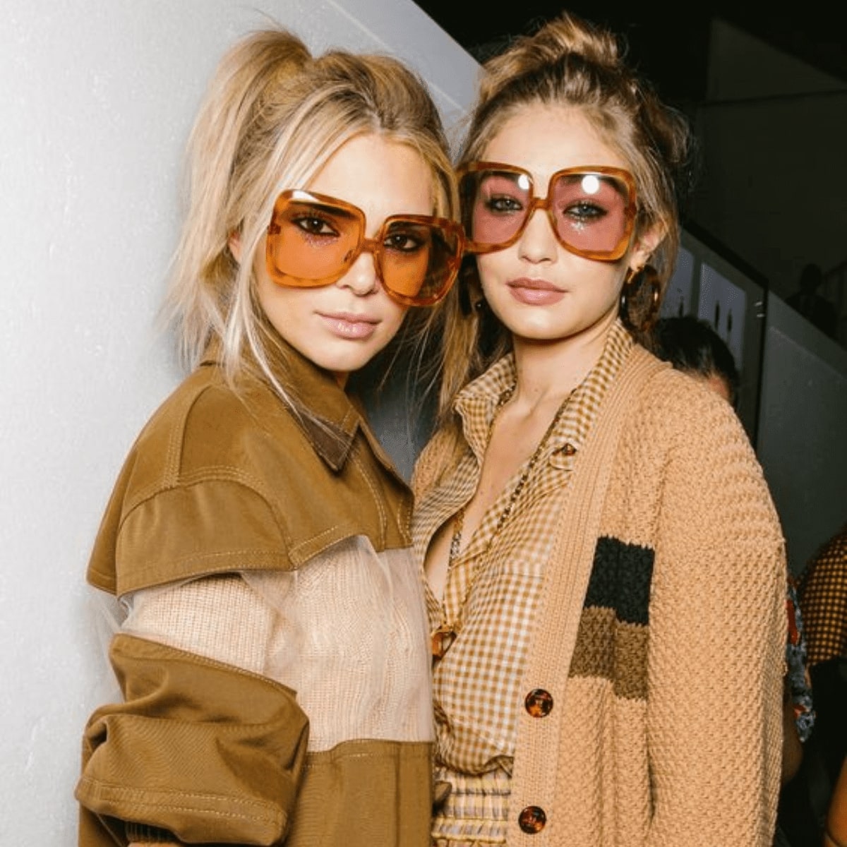 kendall jenner and gigi hadid wearing oversized sunglasses