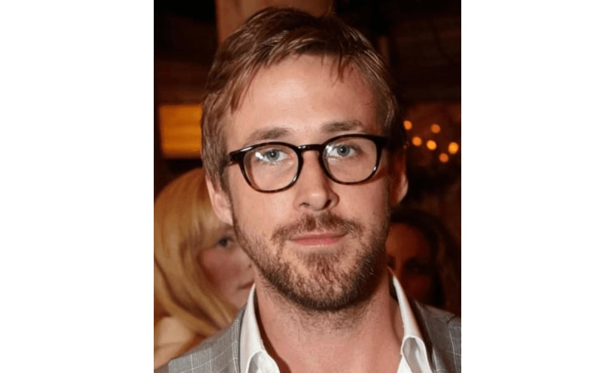 ryan gosling wearing a pair of james dean inspired glasses