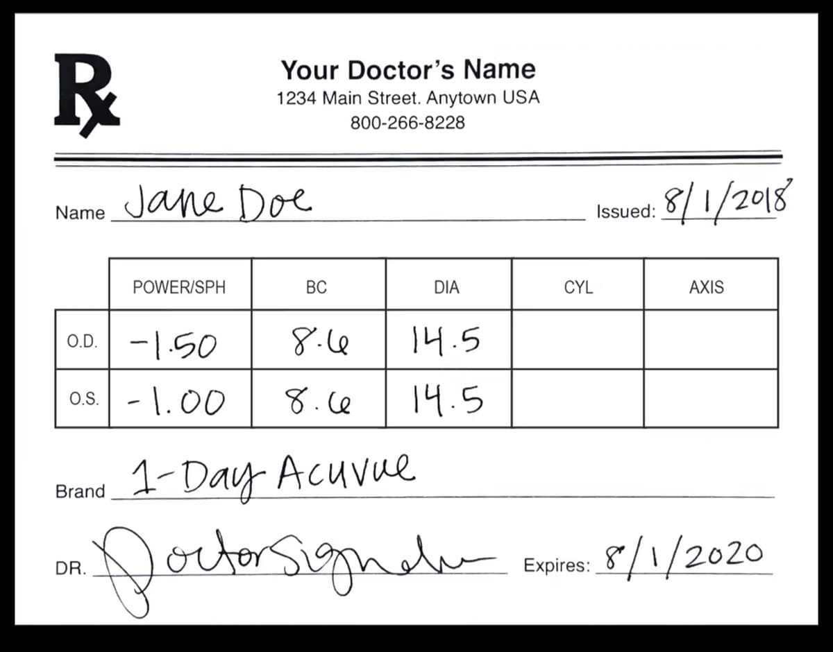 contact lenses prescription also has base curve and diameter