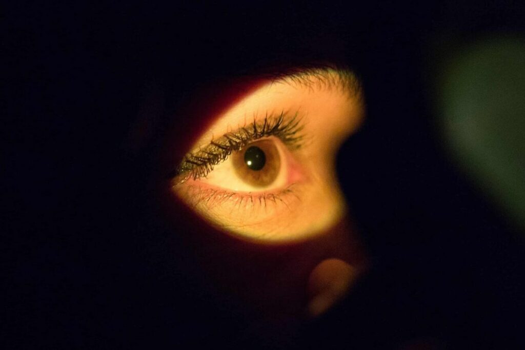 human eye pupil reacting to light