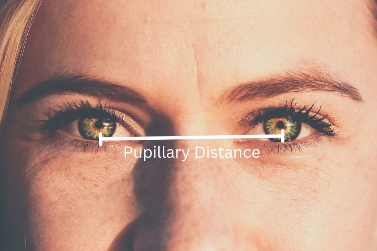 illustration of pupillary distance on a woman face