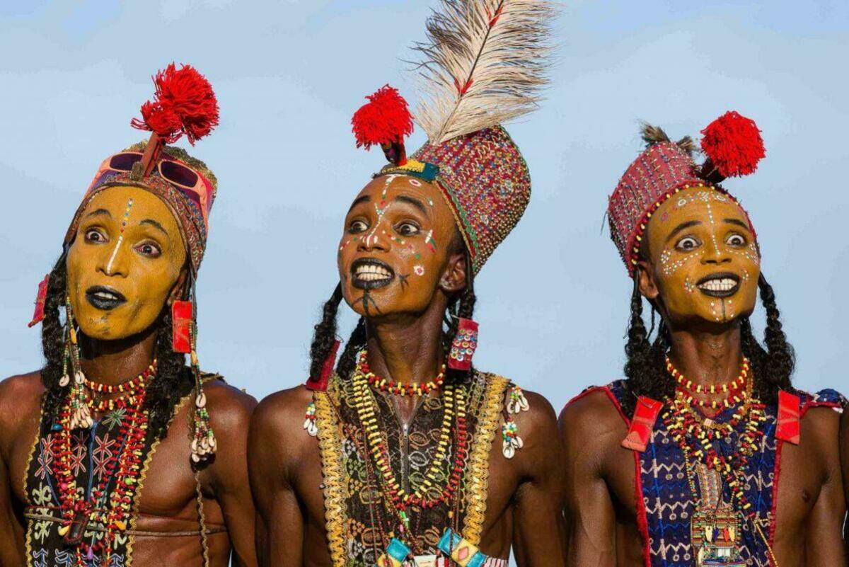 the woodabe tribe performing eye roll as part of their traditional dance