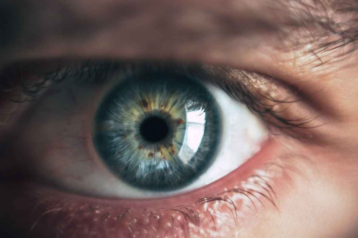 closeup of a human eye with blue iris