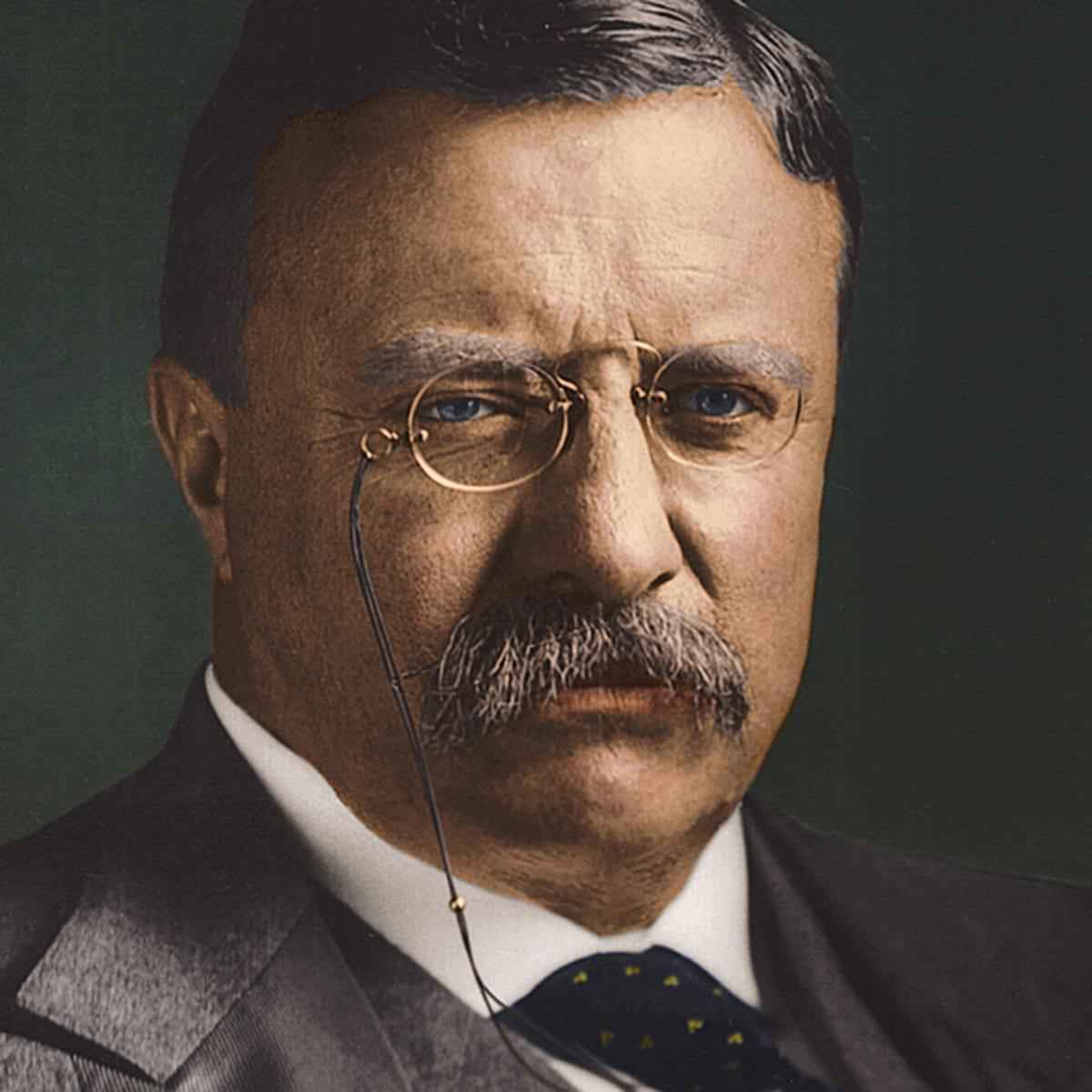 theodore Roosevelt wearing a pair of pince-nez glasses