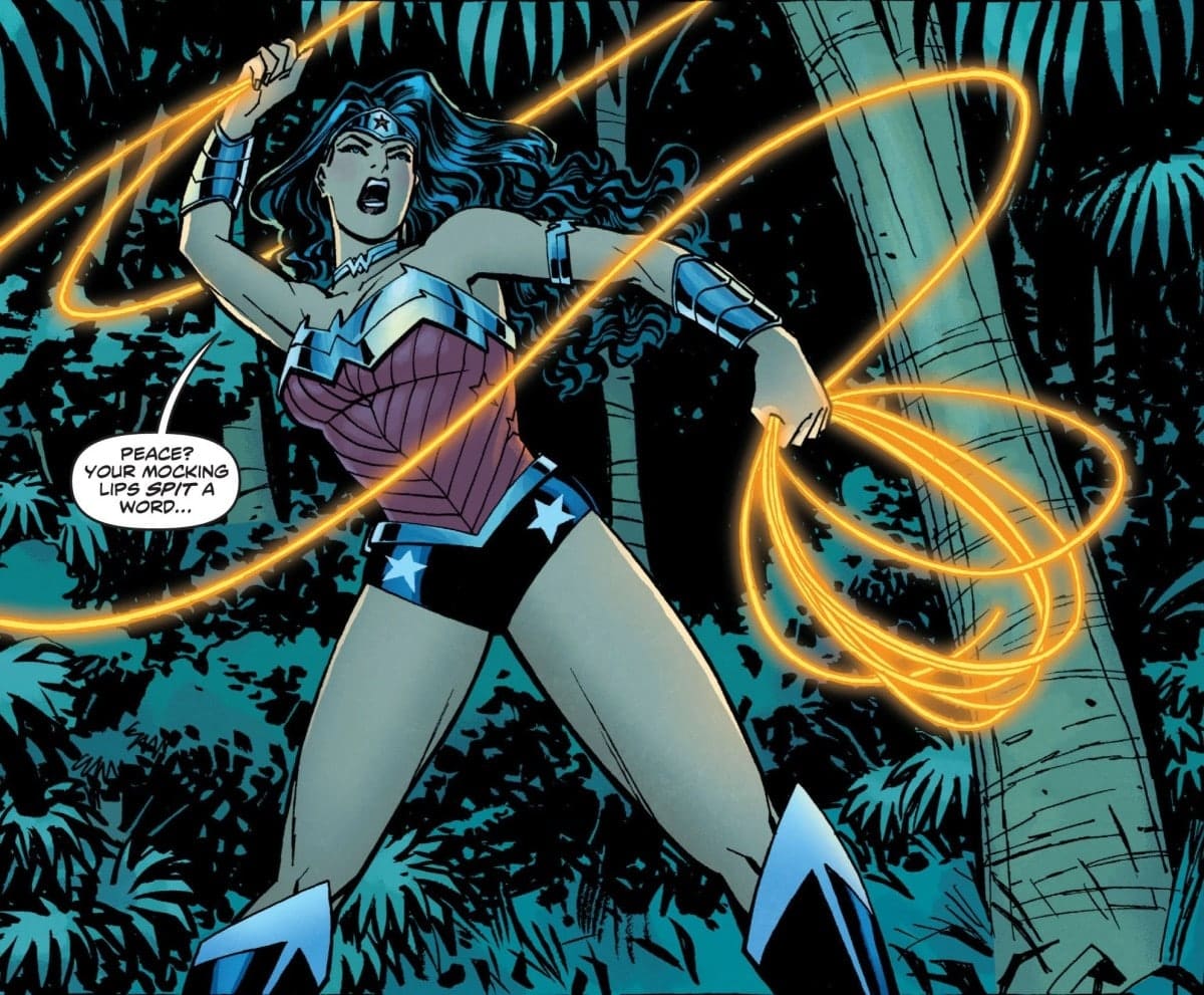 wonder woman hurling the lasso of truth