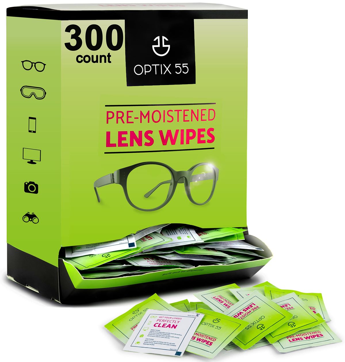 Optix 55 pre-moistened glass lens wipes