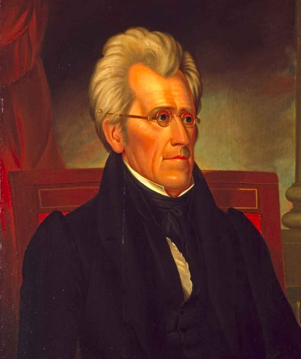 Portrait of Andrew Jackson wearing spectacles painted by Ralph Earl