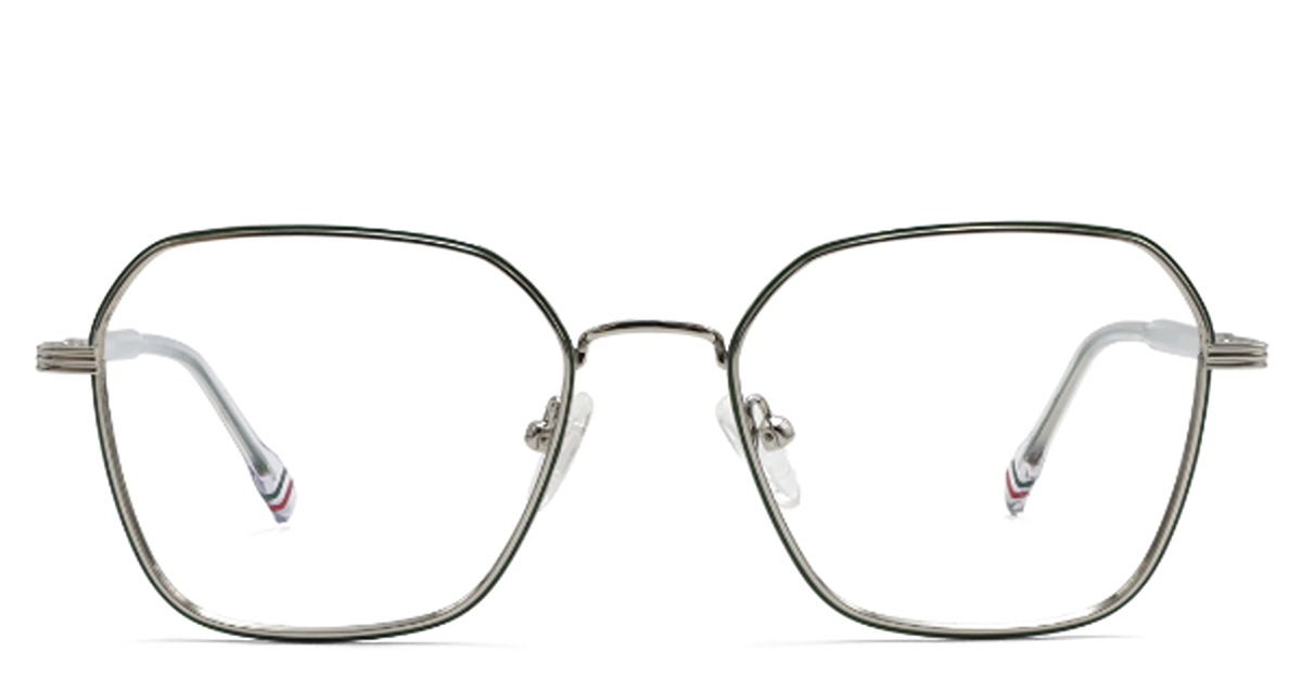 fresh geometric silver green eyeglasses front view