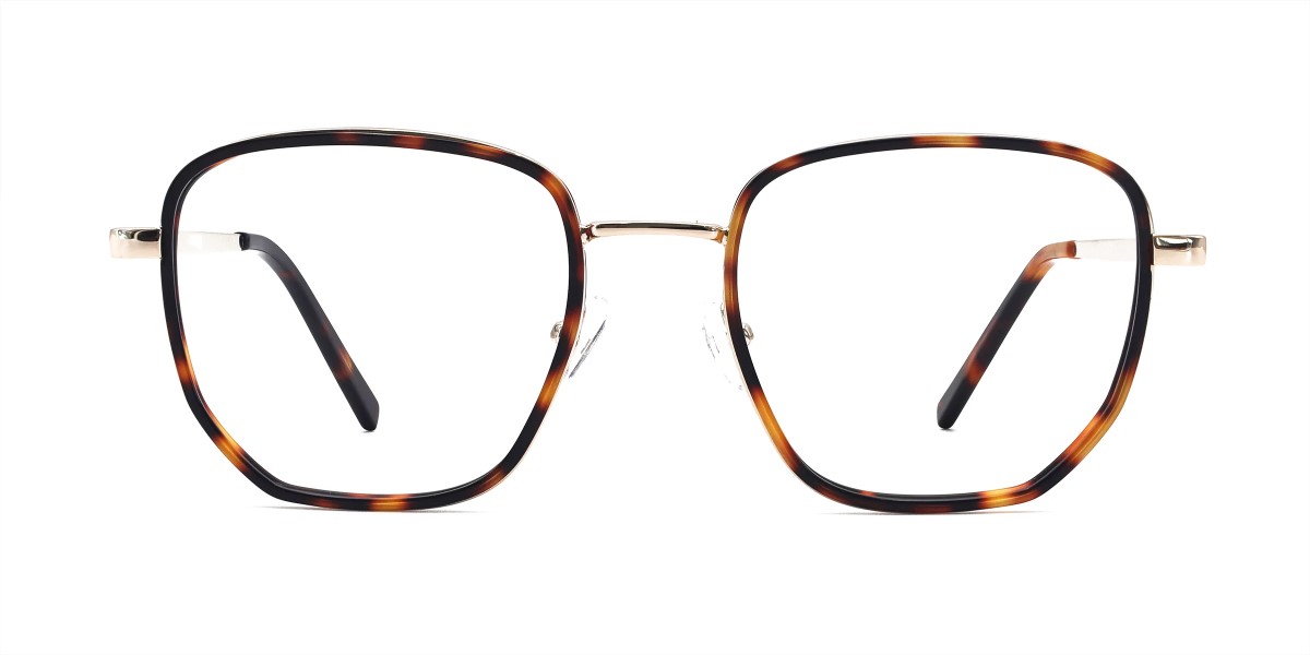 icon geometric tortoise gold glasses frames front view