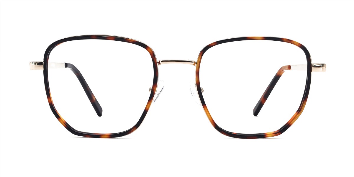 icon geometric tortoise gold glasses frames front view