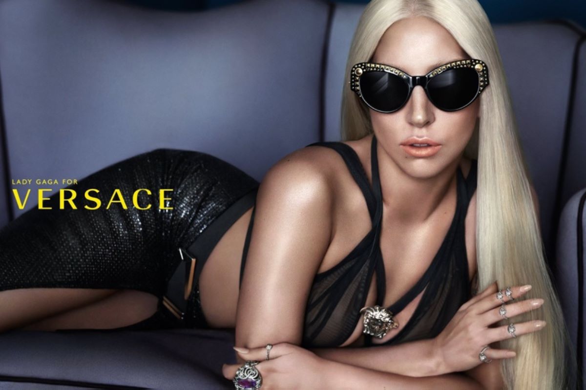 Lady Gaga wearing cat-eye Versace glasses