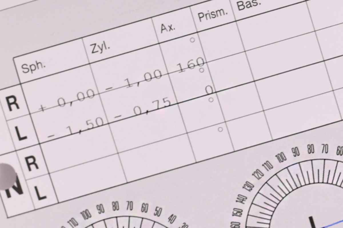 an eye prescription with values filled in