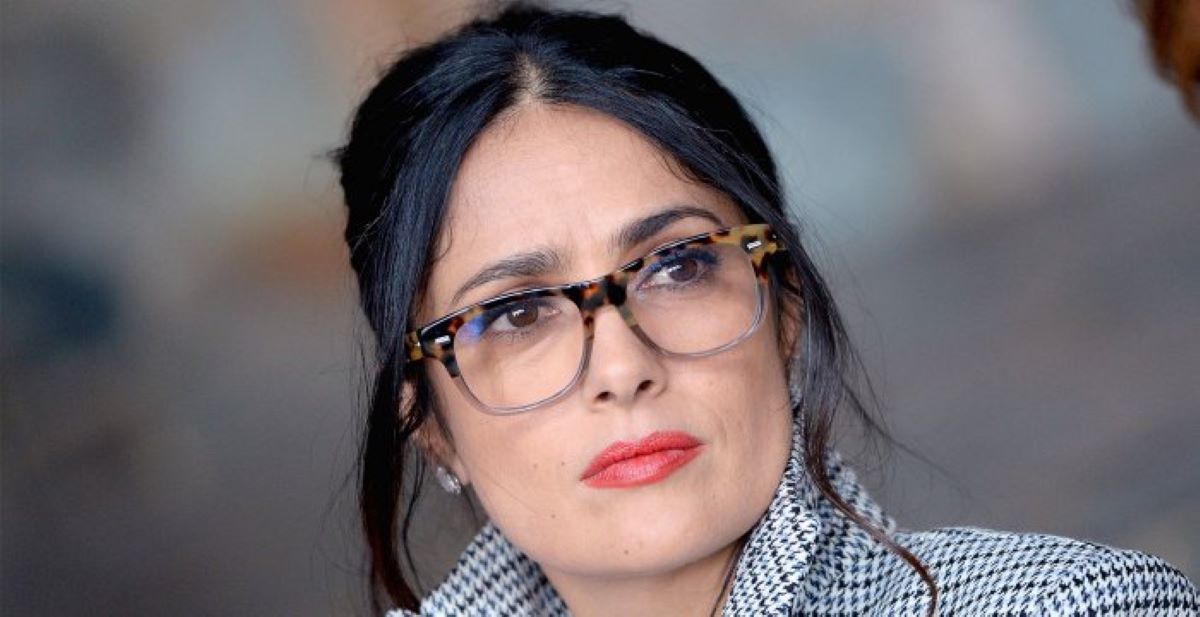 Salma Hayek wearing tortoiseshell glasses