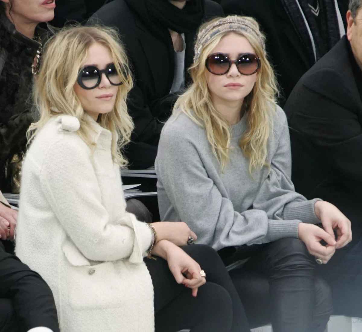 Olsen twins in the 2000s wearing oversized bug-eye sunglasses