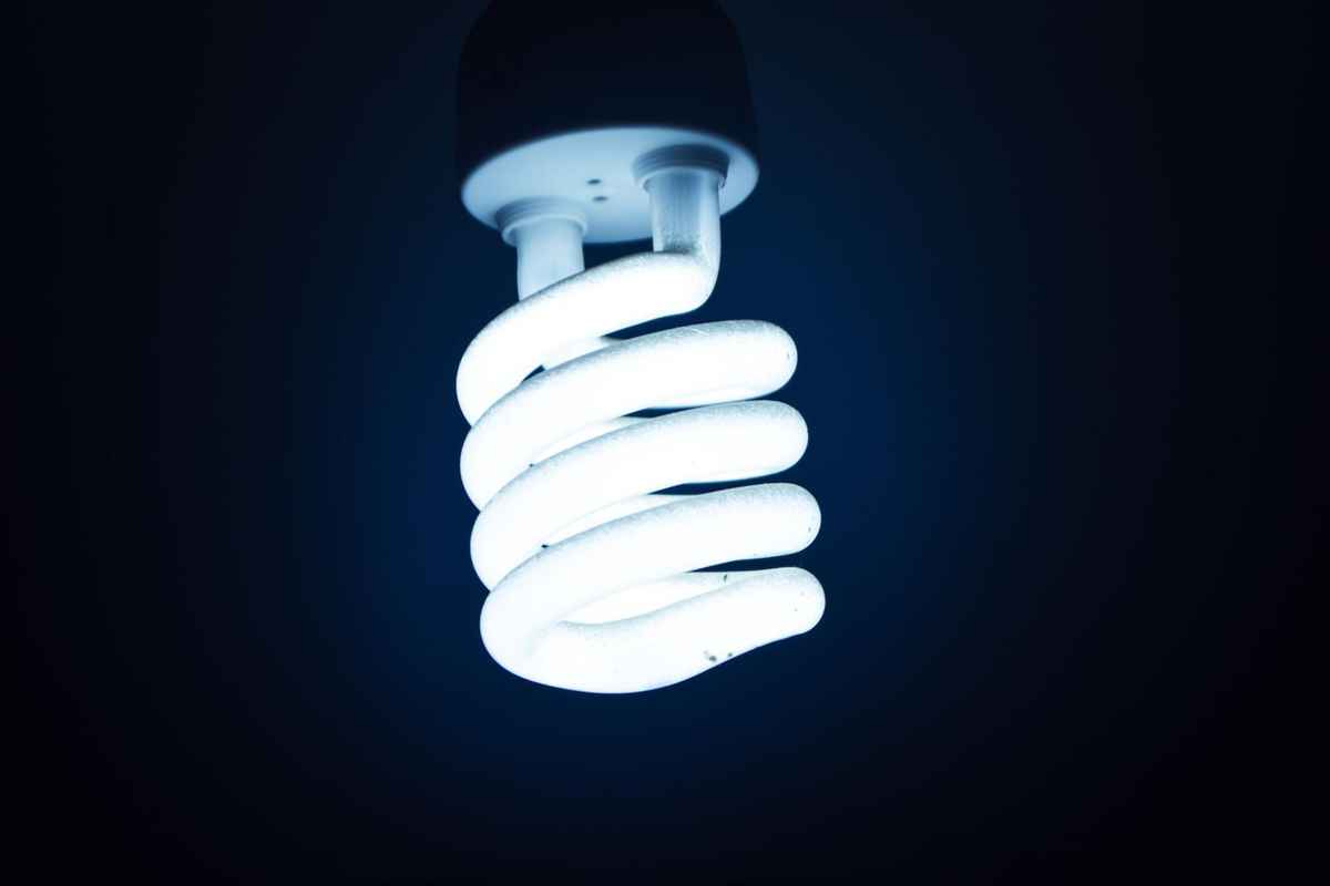 a lit fluorescent light bulb