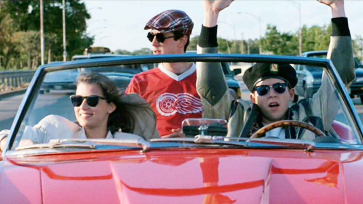 Sloane, Cameron, and Ferris wearing wayfarer glasses in the 1986 film Ferris Bueller's Day Off