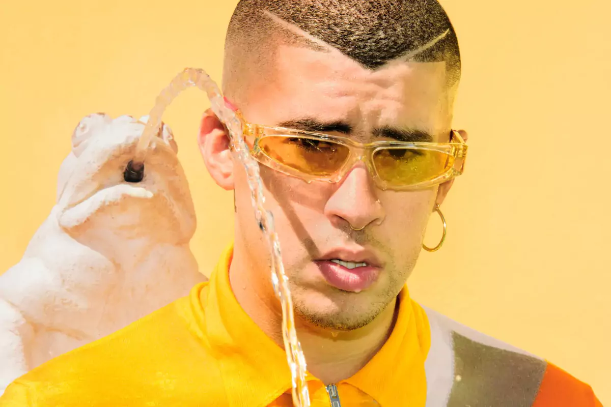 bad bunny wears yellow transparent glasses frame