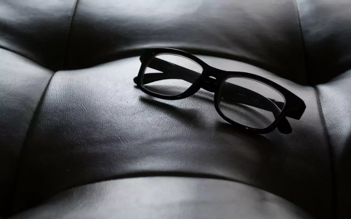 black glasses on a furniture