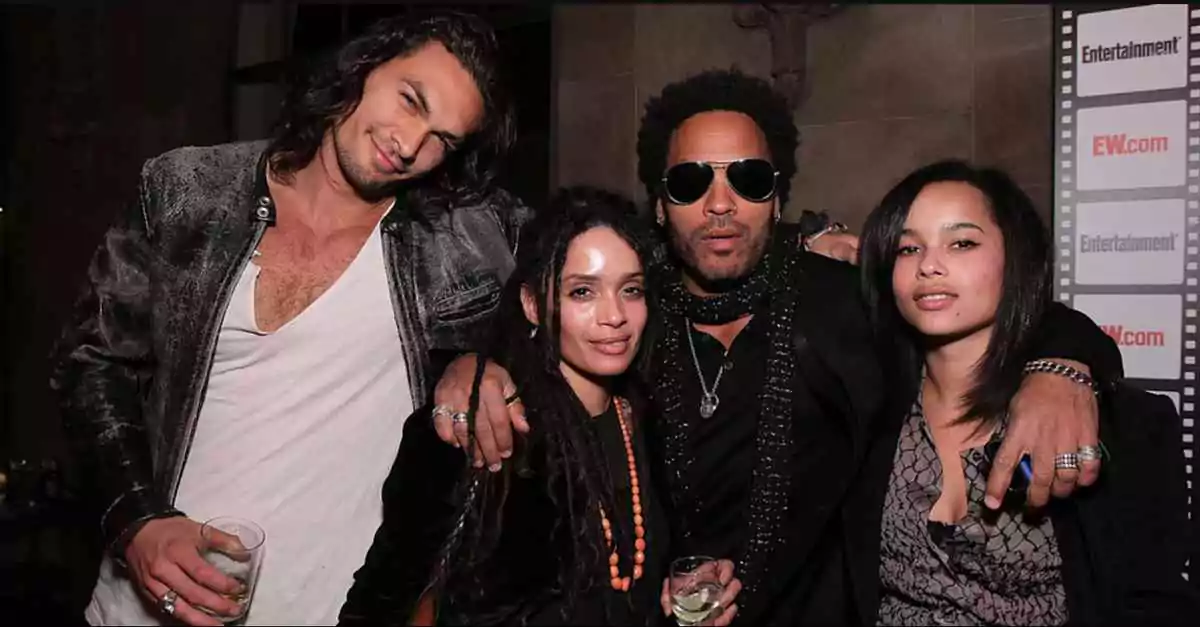 Lenny Kravitz wears aviator sunglasses in an event with Jason Momoa, Lisa Bonet, and Zoë Kravitz, 