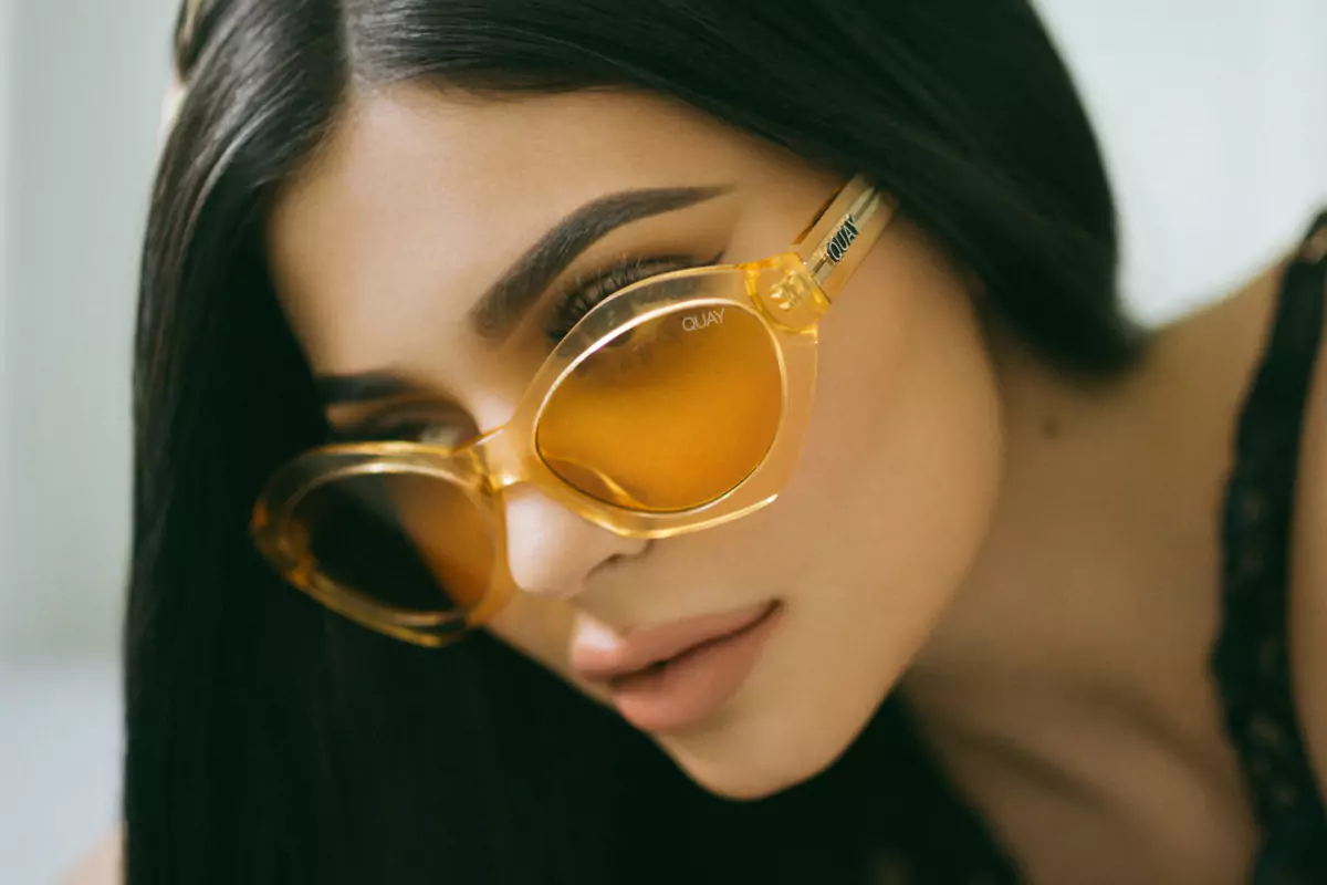 kylie jenner wears yellow transparent glasses frame