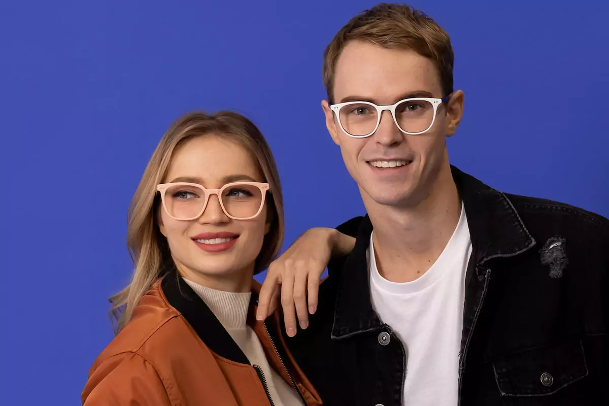 man and woman wearing mouqy glasses