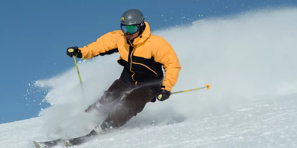 skier skiing with ski goggles on